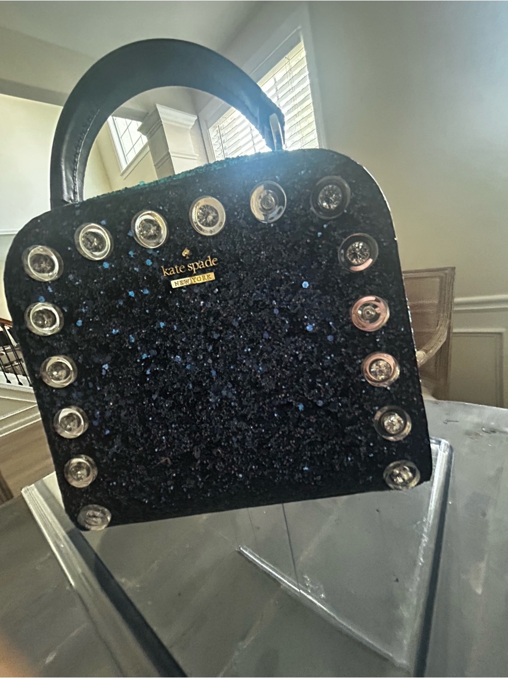 kate spade Navy & Teal Glitter Jeweled Top-Handle Mini Bag From the Miss Piggy - Picture 3 of 8